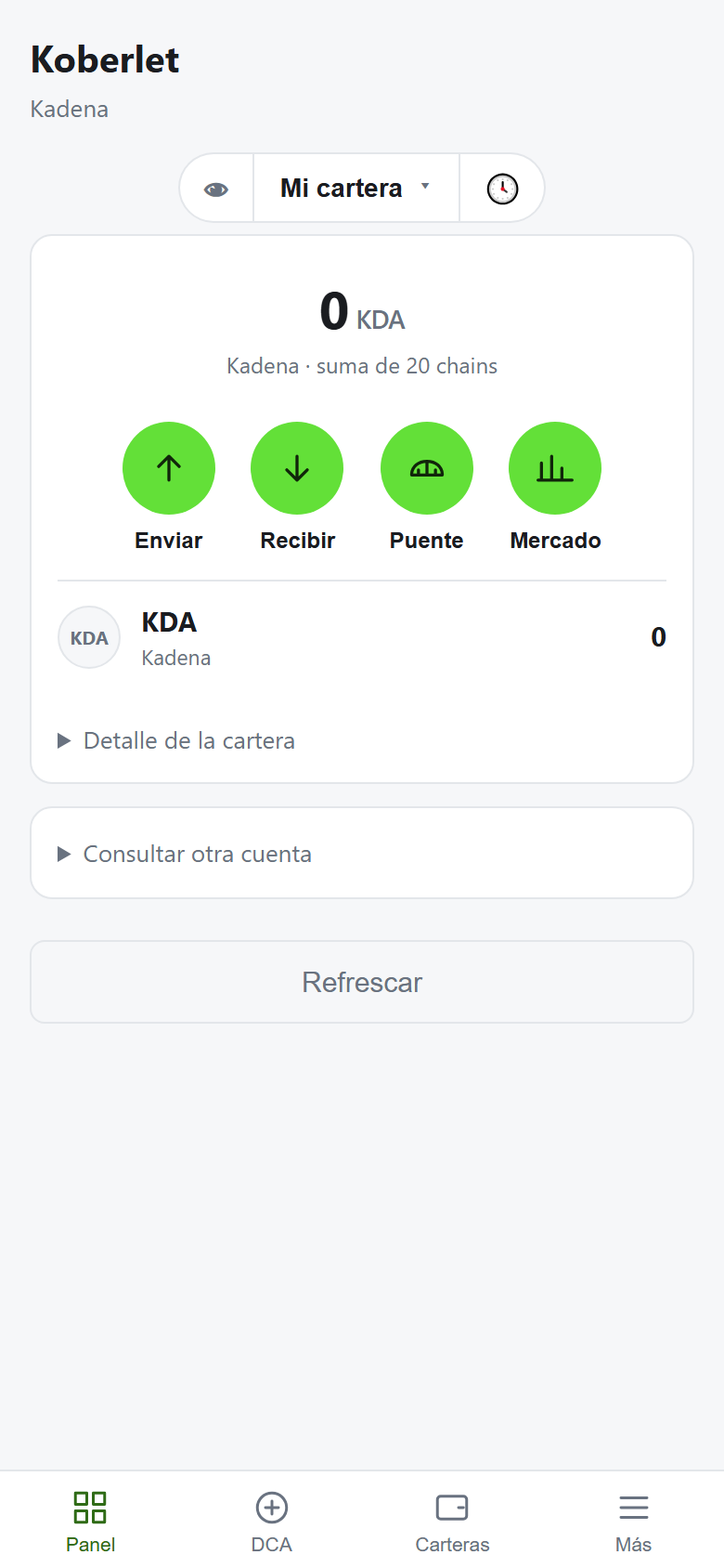 Panel con tus saldos y acciones