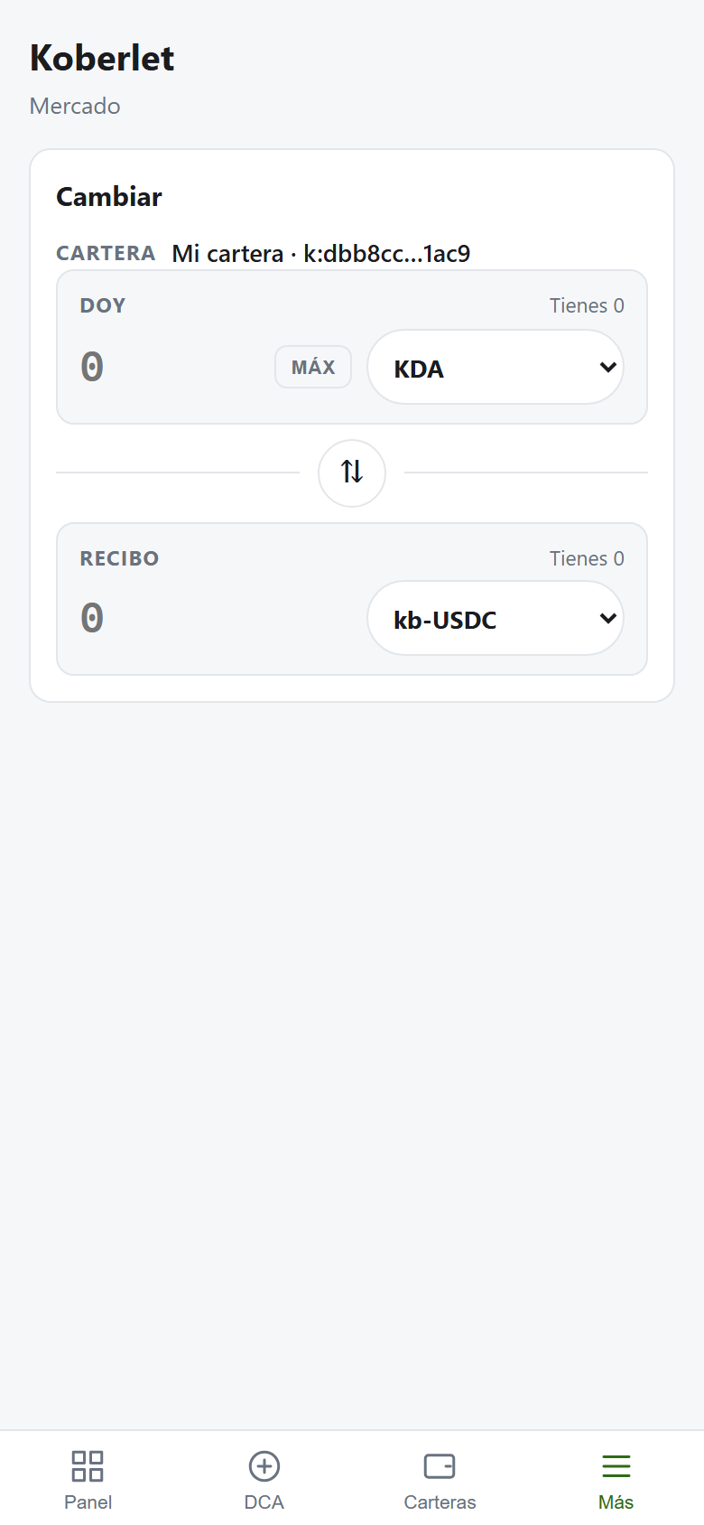 Cambio KDA ↔ kb-USDC